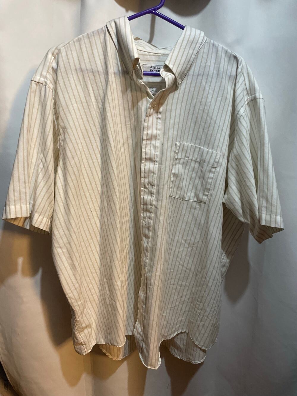 arrow dover mens short sleeve striped button down shirt  size 18 1/2 big